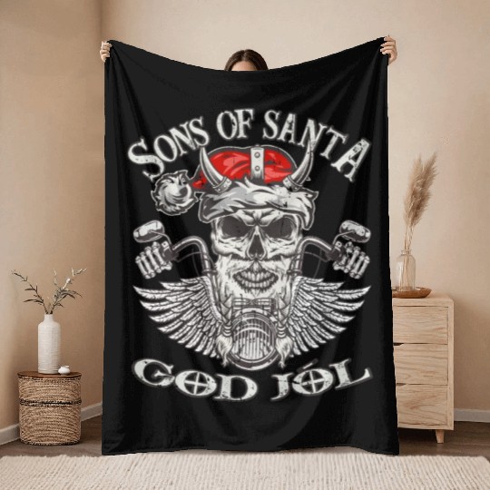 Biker Sons of Santa - Viking Motorcycle Christmas Throw Blankets