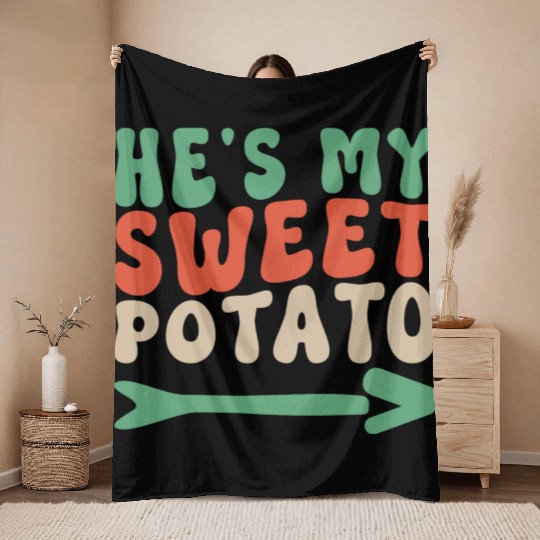 Groovy He's My Sweet Potato Couple's Matching Throw Blankets