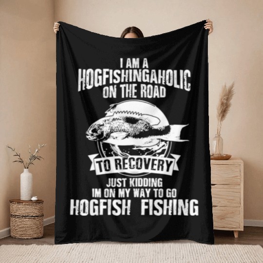 Hog Fish Merch Funny Great Fishermen Throw Blankets