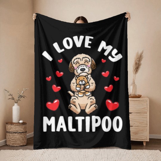 Maltipoo Dog With Stuffed Animal Throw Blankets