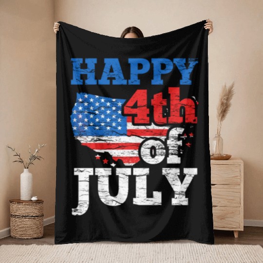 Happy 4Th Of July American USA US America Throw Blankets