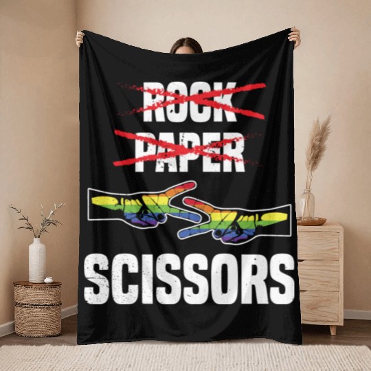 Womens Rock Paper Scissors Funny Lgbt Pride Throw Blankets