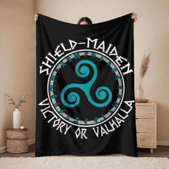 Shield Maiden Victory Or Valhalla Viking Triskel Throw Blankets