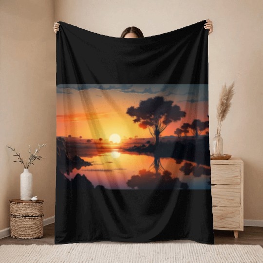 Sunset at the River Throw Blankets