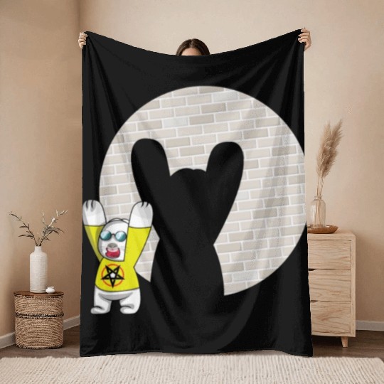 Rock Sign Kawaii Rabbit Metal Music Heavy Rock Throw Blankets