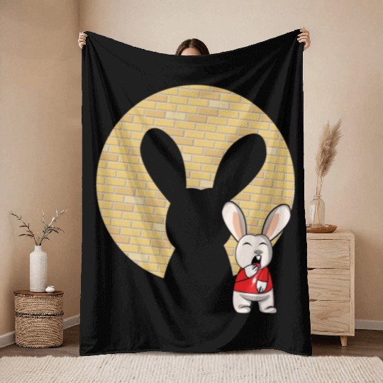 Rock Sign Kawaii Bunny Metal Music Heavy Rock Throw Blankets