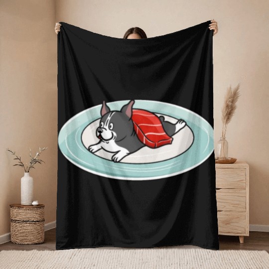 Boston Terrier Nigiri Sushi Throw Blankets