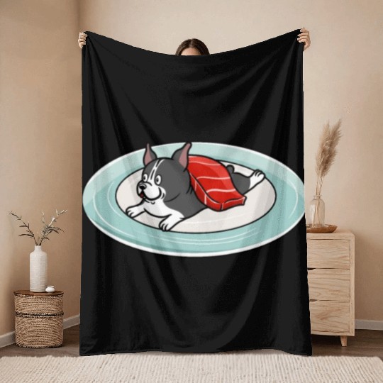 Boston Terrier Nigiri Sushi Throw Blankets