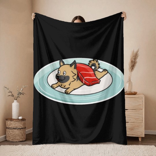 German Shepherd Nigiri Sushi Throw Blankets