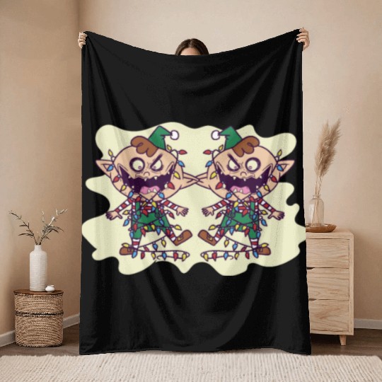 Evil Christmas Elves Creepy Holiday Horror Throw Blankets