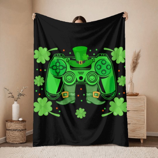 Video Game Controller Irish Gamer Boys St Patricks Throw Blankets