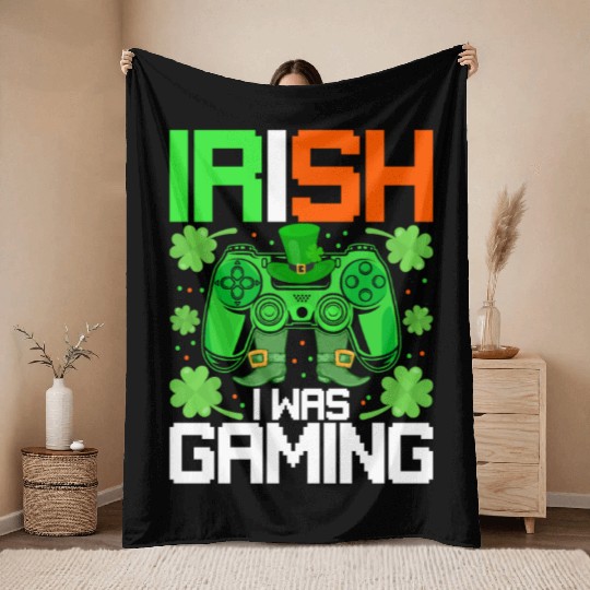 Irish I Was Gaming Funny St Patricks Day Gamer Boy Throw Blankets
