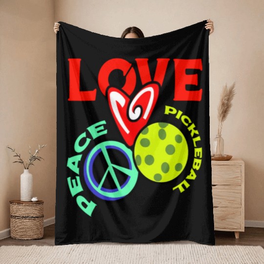 I Love Pickleball Funny Pickle Ball Player Throw Blankets