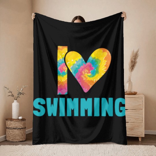 I Love Swimming Swimmer Swim Throw Blankets