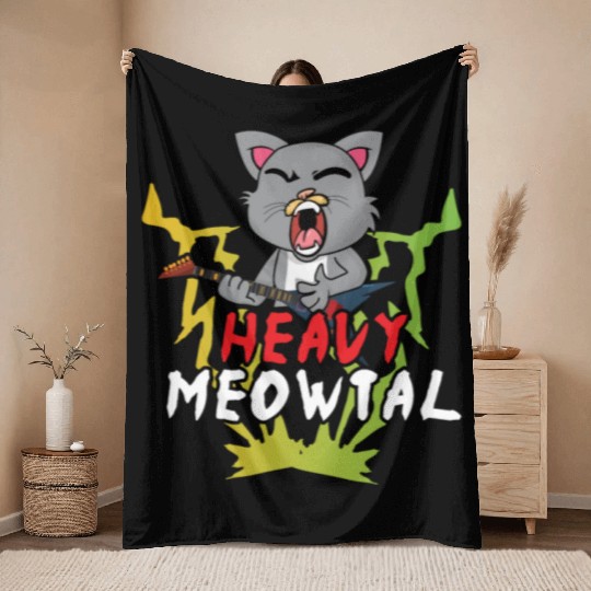 Cute Cat Heavy Meow Metal Music Lover Guitar Throw Blankets