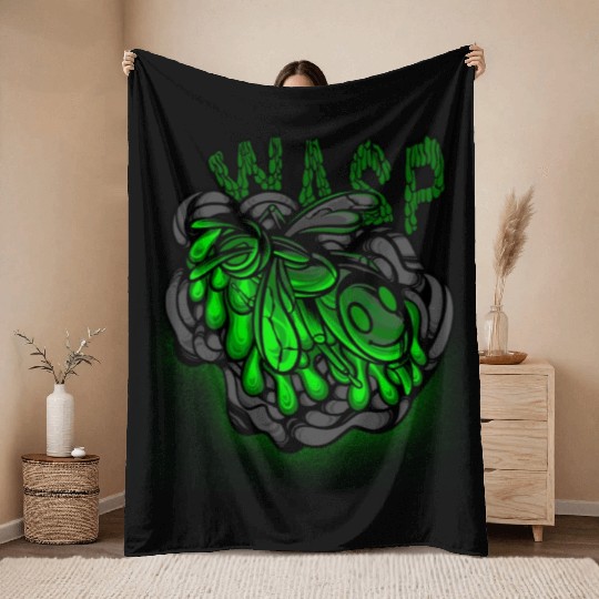 Iron Toxic Neon Wasp Design Throw Blankets