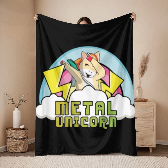 Dabbing Dab Unicorn Rainbow Metal Music Heavy Rock Throw Blankets
