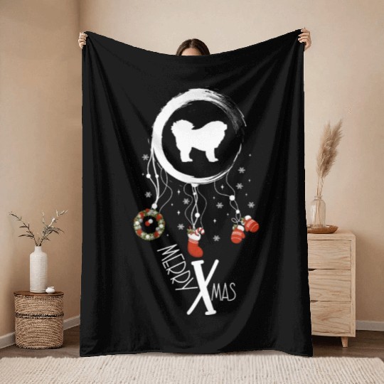 dog dreamcatcher Christmas Tibetan Mastiff Throw Blankets