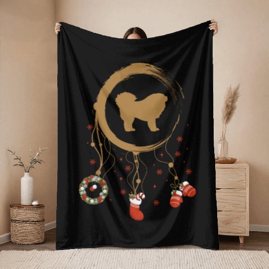 dog dreamcatcher Christmas Tibetan Mastiff Throw Blankets
