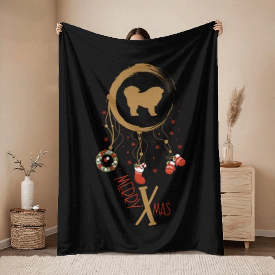 dog dreamcatcher Christmas Tibetan Mastiff Throw Blankets