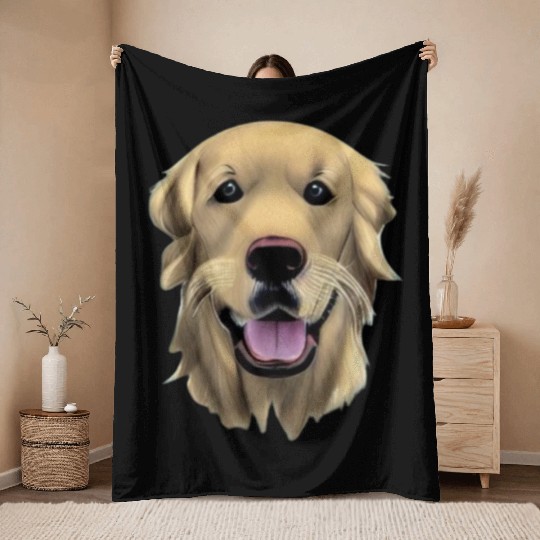 Beautiful Golden Retriever Illustration Throw Blankets