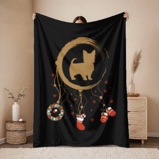 dog dreamcatcher Christmas Yorkshire Terrier Throw Blankets