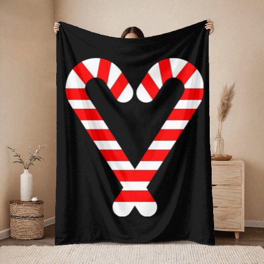 Candy Canes Heart Hearts Christmas Winter Throw Blankets