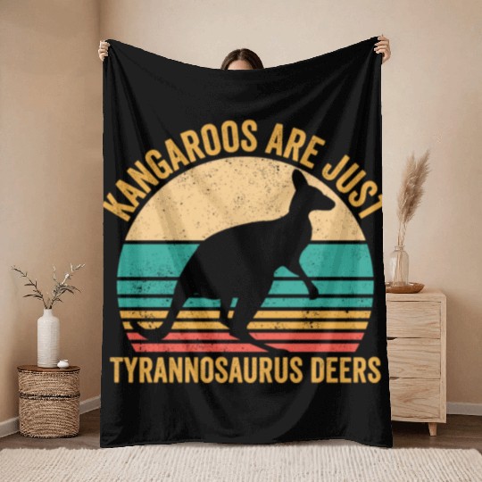 Funny Kangaroo Are Just Tyrannosaurus Deers Retro Throw Blankets