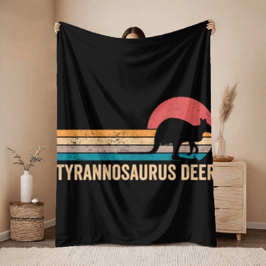 Funny Kangaroo Tyrannosaurus Deer Retro Throw Blankets