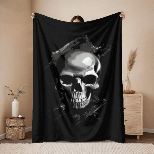 Silver Skull Throw Blankets