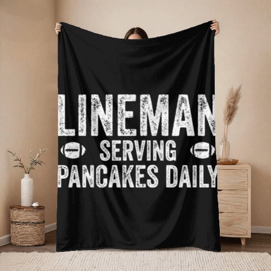 Football Lineman Serving Pancakes Daily Throw Blankets
