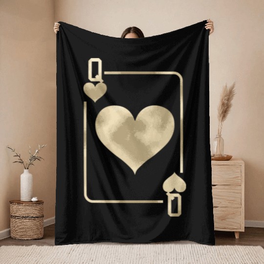 Queen Of Hearts Playing Card Halloween Throw Blankets