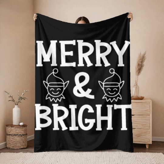Merry and bright Christmas holiday festive seasons Throw Blankets