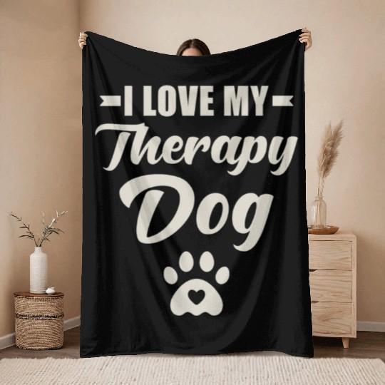 I Love My Therapy Dog Throw Blankets