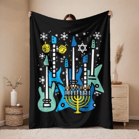Hanukkah Guitars Chanukah Jewish Rock Rocker Throw Blankets