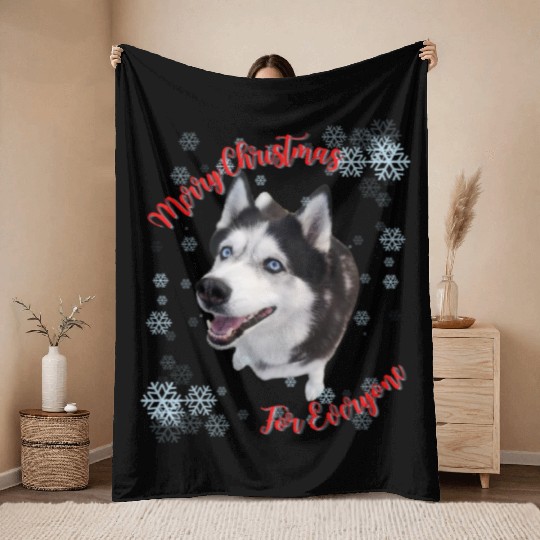 Merry Christmas For Everyone Cute Husky Throw Blankets