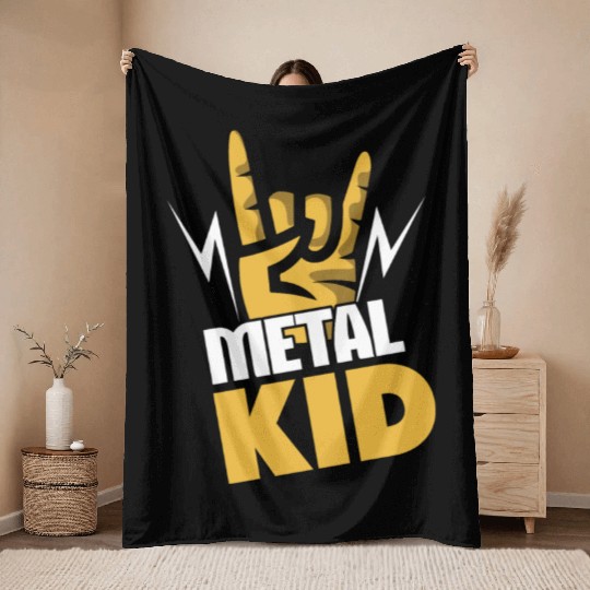 Rock Sign Rocker Hand Metal Kid Metal Lover Throw Blankets