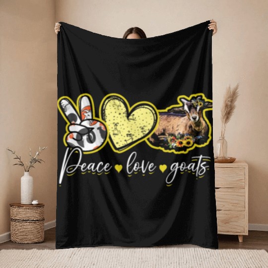 Peace Love Goats - goat Throw Blankets