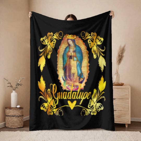 Our Lady Guadalupe Virgin Mary Catholic Decor Throw Blankets