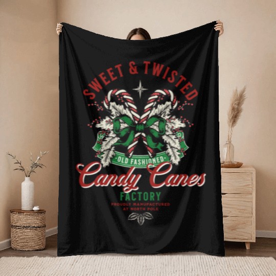 Sweet and Twisted Candy Canes Throw Blankets