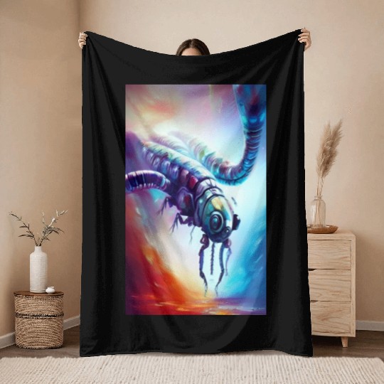 Alien insect Throw Blankets