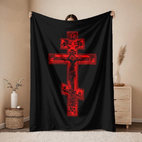 Russian Orthodox Three Bar Cross Classic Throw Blankets