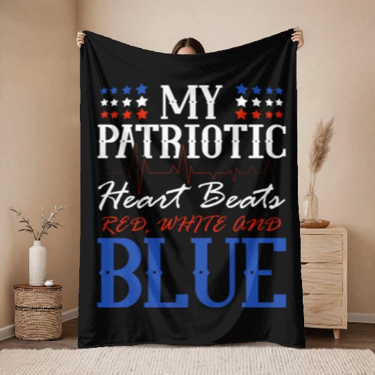 My Patriotic Heart Beats Red White and Blue 4th Throw Blankets