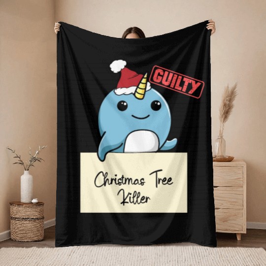 Narwhal christmas funny prison Throw Blankets