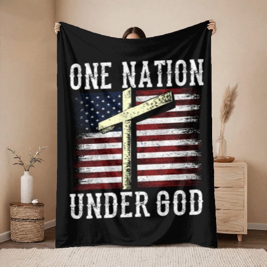 One Nation Under God America US USA American Throw Blankets