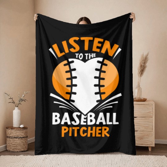 Listen To The Baseball Pitcher Player Hobby Throw Blankets