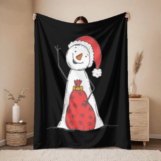 funny snowman with mustache and carrot Throw Blankets