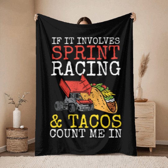 Tacos & Sprint Car Racing Racer Taco Mexican Food Throw Blankets