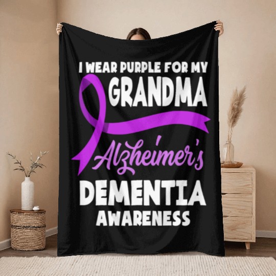 I Wear Purple For My Grandma Alzheimer's Dementia Throw Blankets