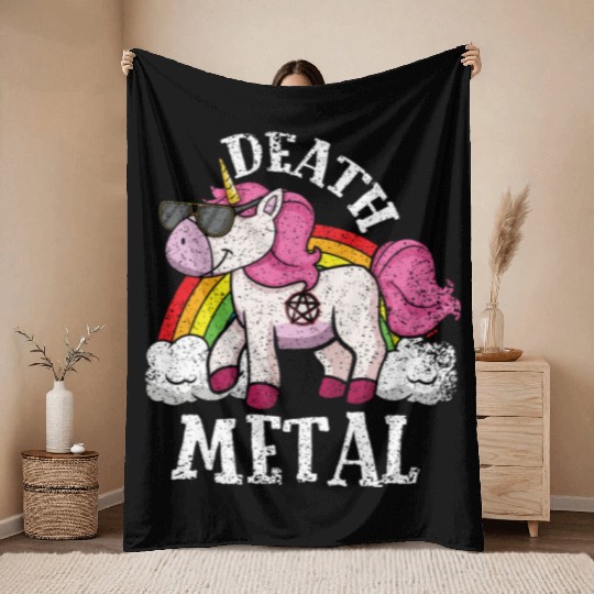 Rainbow Unicorn Rocker Love Metal Music Heavy Rock Throw Blankets